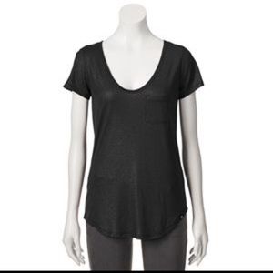 Rock & Republic shimmery black scoop neck tee.